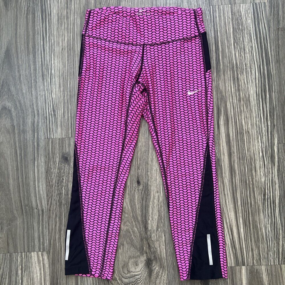 Nike Dri Fit Crop Athletic Leggings Geometric Pink Size XS Running Y2K